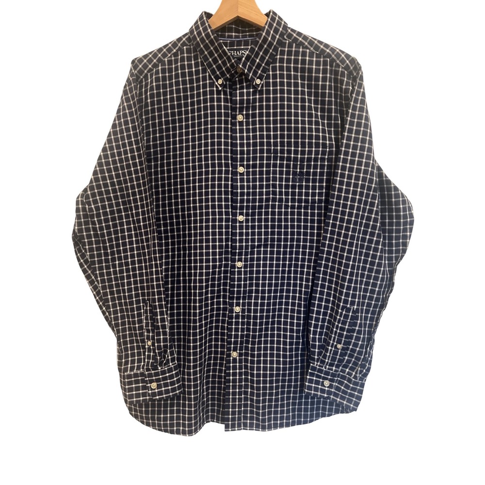 Chaps Navy White Gingham Button Down Shirt Mens Large Preppy Classic Ivy League